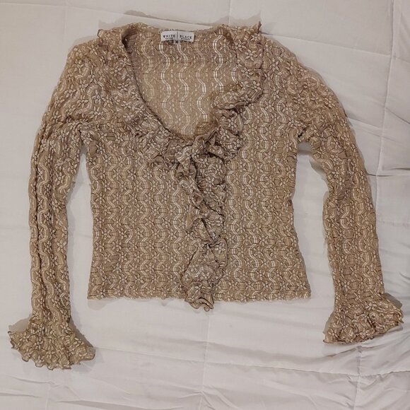 White House/Black Market Beige Ruffled Blouse Size M - Picture 6 of 8